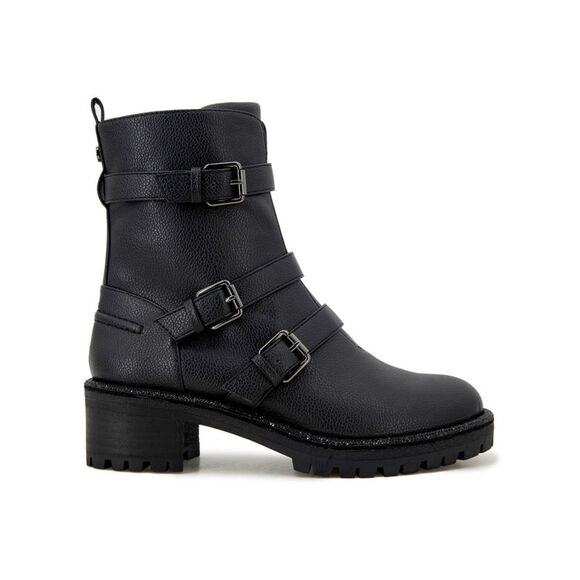 REACTION KENNETH COLE Womens Black Pull Tab Tate Round Toe Block Heel Moto 6.5 - Picture 2 of 4